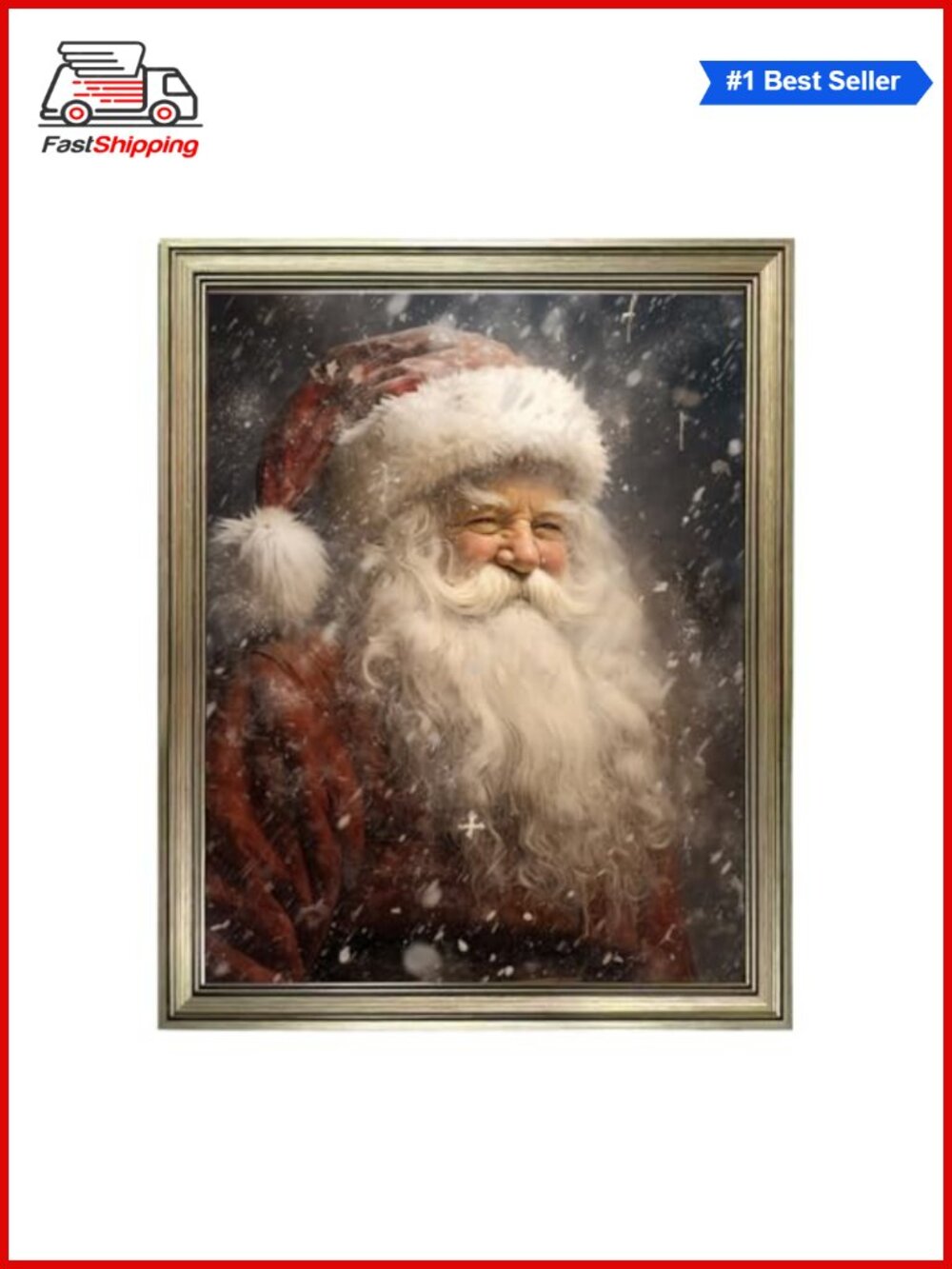 🎅 Framed Canvas Santa Claus Portrait Wall Art Farmhouse Christmas Decor